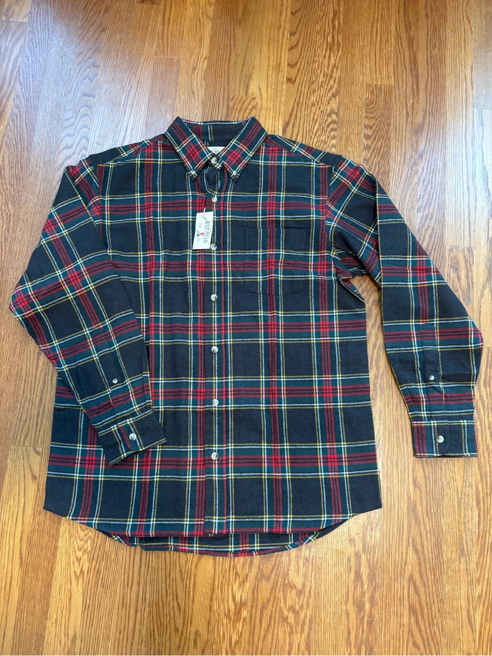 RedHead cabincore Men’s Large Plaid Flannel Shirt Black Red Green 100% Cotton